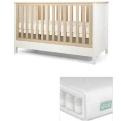 Mamas & Papas Harwell Cotbed White/Natural With Premium Pocket Spring Mattress