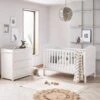 Babymore Aston Dropside Sleigh Cot Bed 2 Piece Nursery Room Set – White