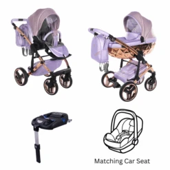 Junama Dolce 4 In 1 Travel System/Isofix Base – Lilac Rose Gold