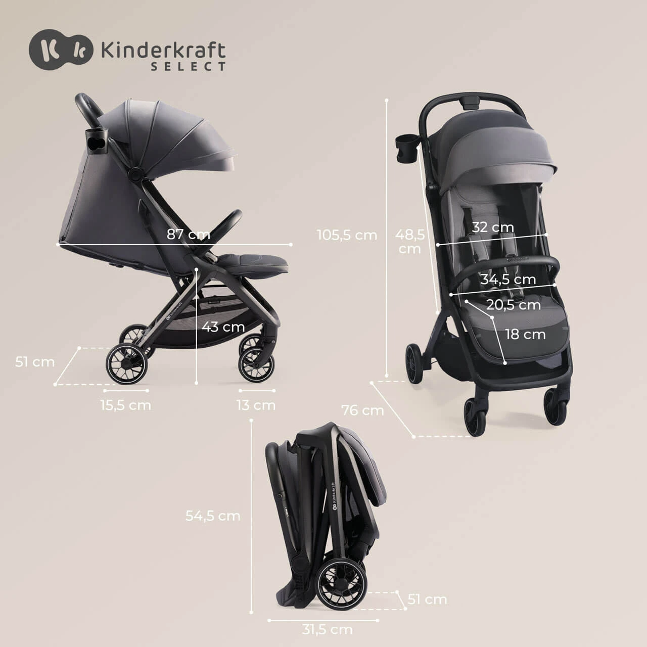 Kinderkraft Nubi 2 Pushchair Cloudy Grey - Image 2