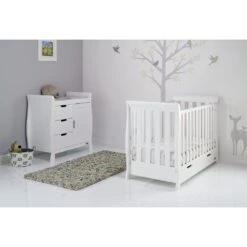 Obaby Stamford Mini Sleigh 2 Piece Nursery Room Set/Accessories – White