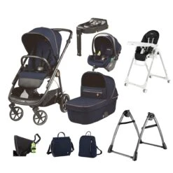 Peg Perego Veloce 11 Piece I-Size Travel System Bundle (Includes Highchair) – Blue Shine