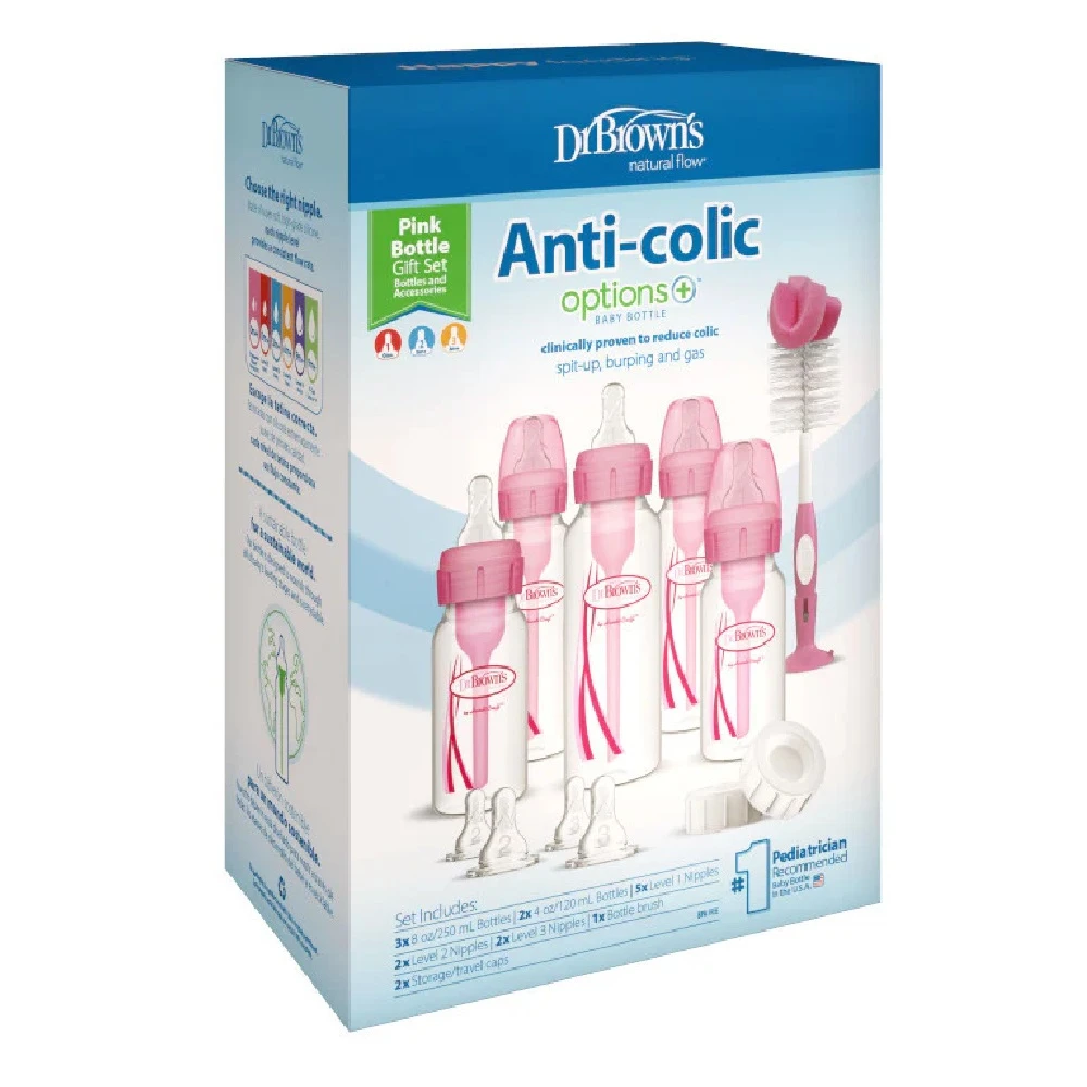 Dr Brown’s Anti-Colic Narrow Neck Pink Baby Bottle Gift Set - Image 3