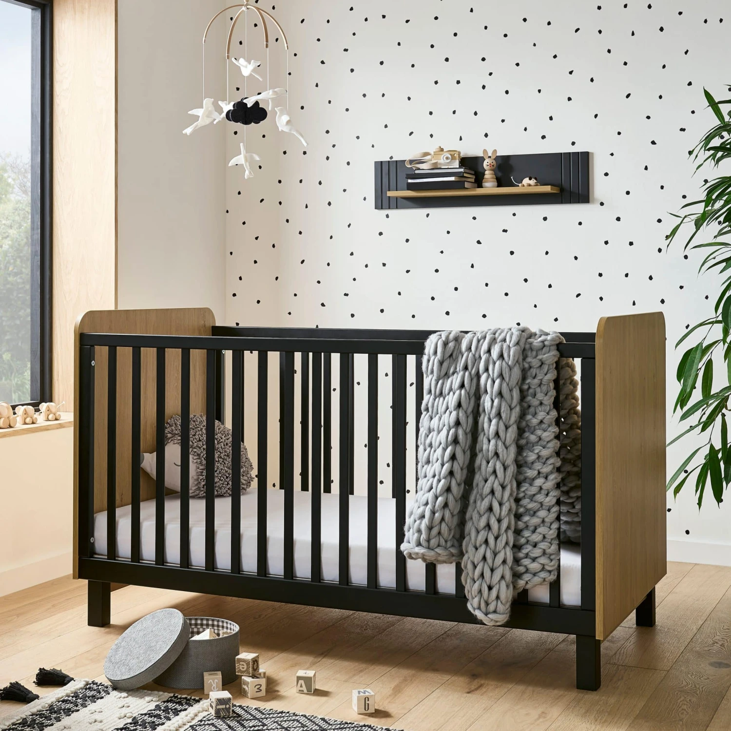 CuddleCo Rafi Cot Bed β Oak And Black