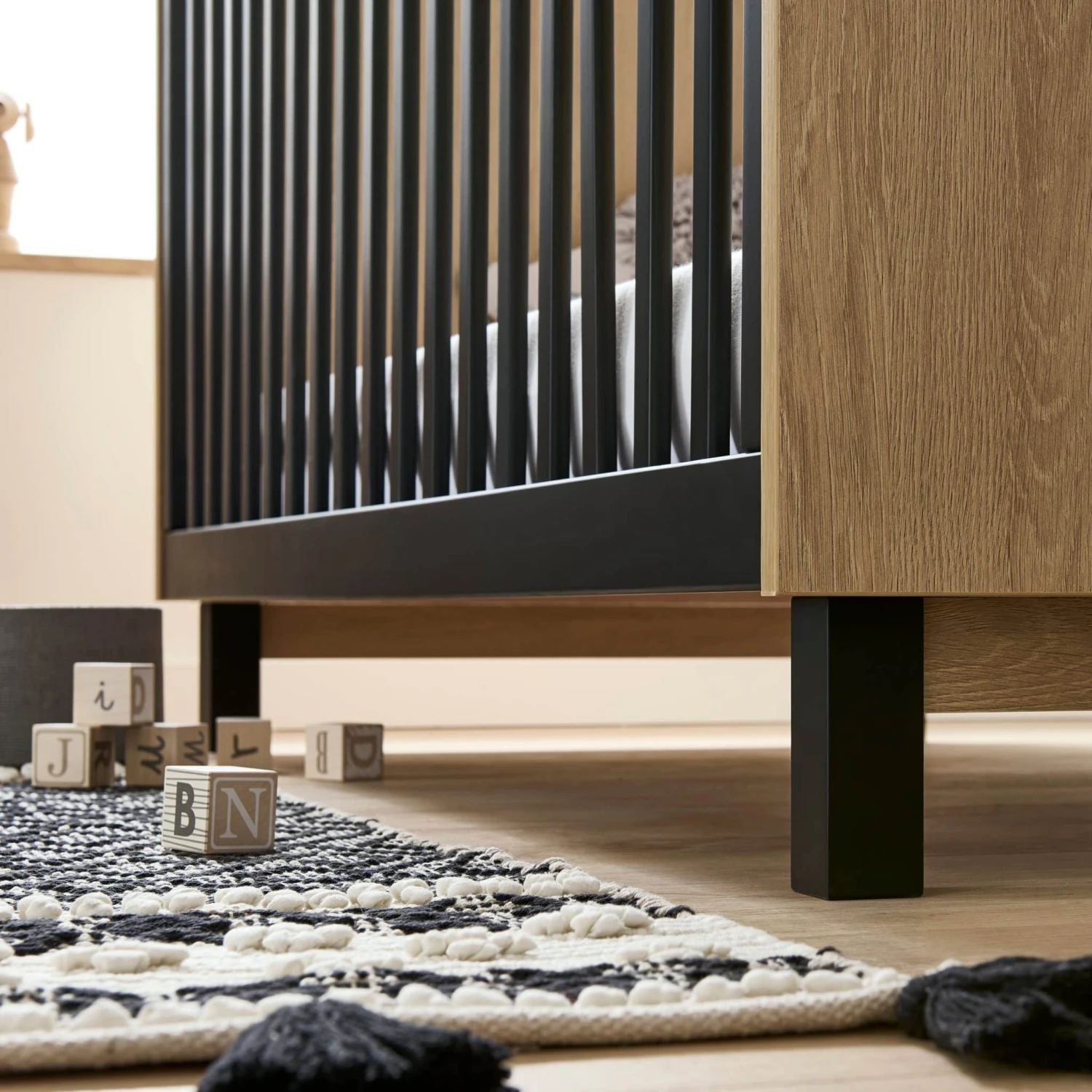 CuddleCo Rafi Cot Bed β Oak And Black - Image 2