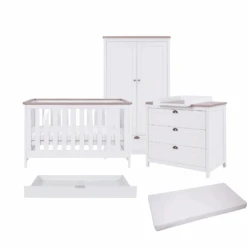 Tutti Bambini Verona 5 Piece Nursery Room Set With Underdrawer- White Oak
