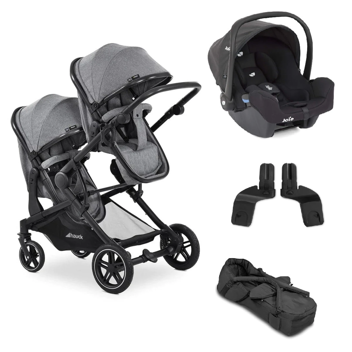 Hauck Melange Grey Atlantic Twin 3 In 1 Joie Travel System Bundle 1