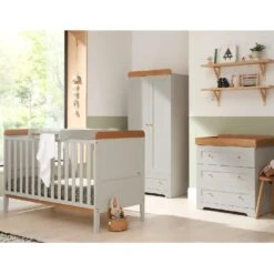 Tutti Bambini Rio 7 Piece Nursery Room Set With Shelves/Toy Box/Mattress β Dove Grey/Oak