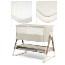 Mamas & Papas Lua Bedside Crib Fawn Bundle Oat And Spot