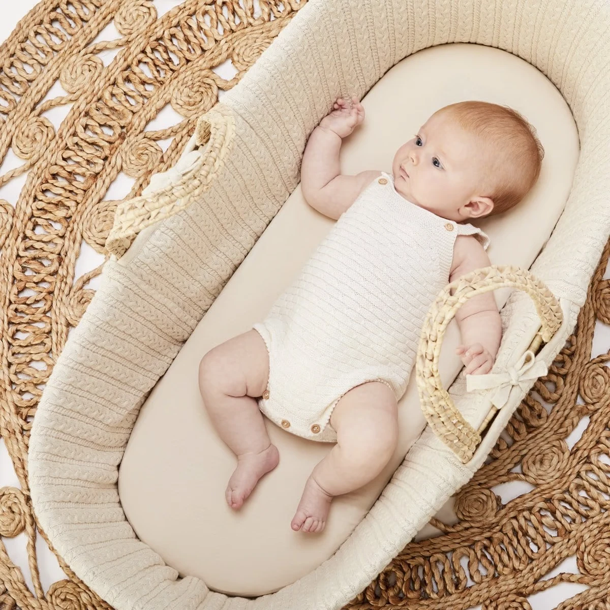 Little Green Sheep Natural Knitted Moses Basket & Mattress Linen - Image 4