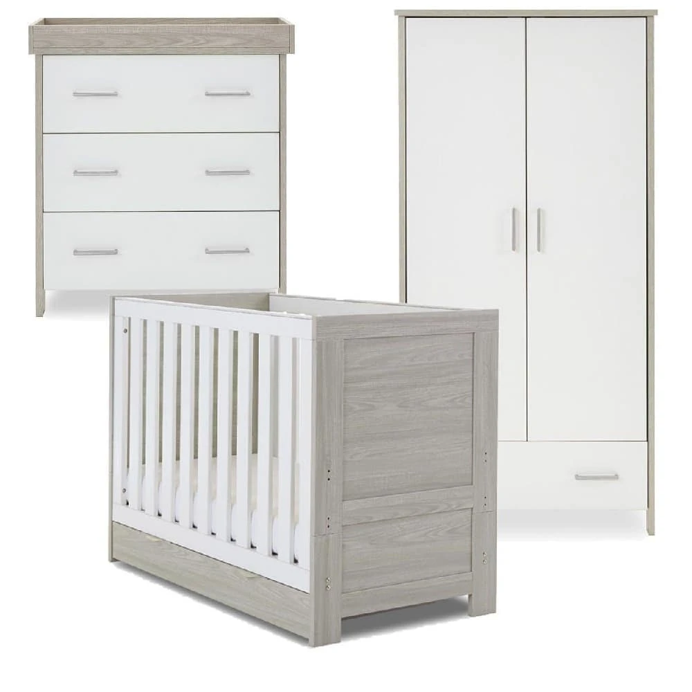 Obaby Nika Mini 4 Piece Nursery Room Set/Under Drawer β Grey Wash/White