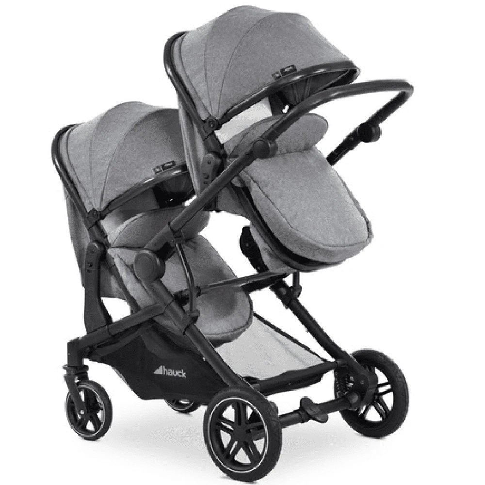 Hauck Melange Grey Atlantic Twin Stroller With 2 X Car Seats - Image 2