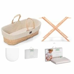 Little Green Sheep Natural Nitted Moses Basket Bundle β Linen