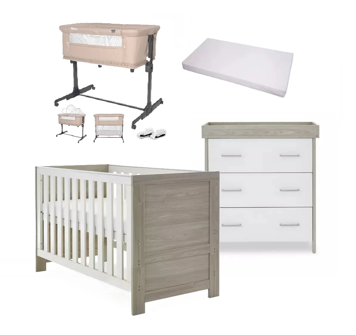 Obaby Nika 5 Piece Newborn Room Set Bundle β Grey Wash/White