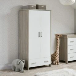 Obaby Nika 2 Piece Wardrobe And Dresser Nursery Room Set β Grey Wash/White