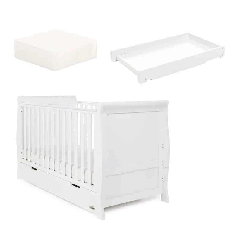 Obaby Stamford Cot Bed/Cot Top Changer/Mattress β White