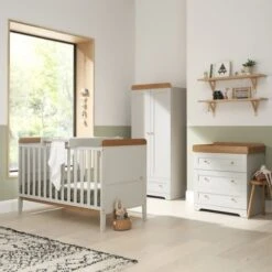 Tutti Bambini Rio Newborn 6 Piece Nursery Room Set Bundle β Dove Grey/Oak