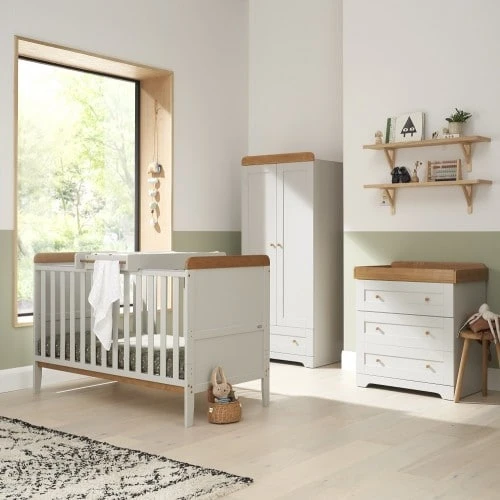 Tutti Bambini Rio Newborn 6 Piece Nursery Room Set Bundle – Dove Grey/Oak