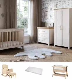 Silver Cross Seville 7 Piece Ultimate Newborn Room Set Bundle – Cashmere/Oak