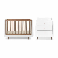 SnuzKot Skandi 2 Piece Nursery Room Set Bundle – White With Walnut