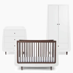 SnuzKot Skandi 3 Piece Nursery Room Set Bundle – White With Ebony