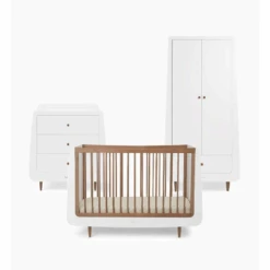 SnuzKot Skandi 5 Piece Nursery Room Set Bundle – White With Walnut