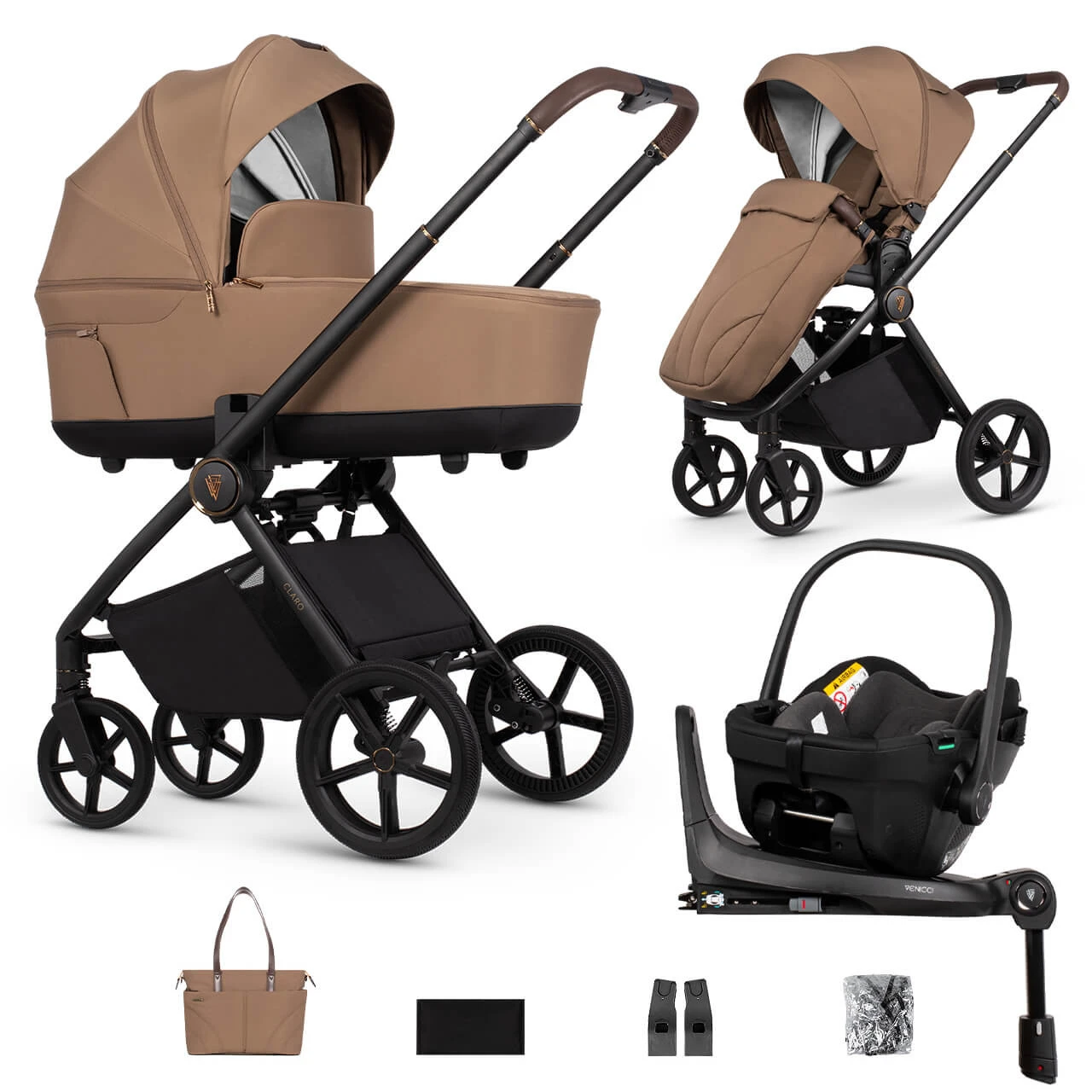 Venicci Claro 3-in-1 Travel System + 360 Base Travel System – Caramel