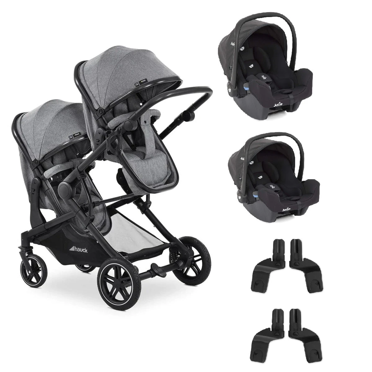 Hauck Melange Grey Atlantic Twin Stroller With 2 X Car Seats