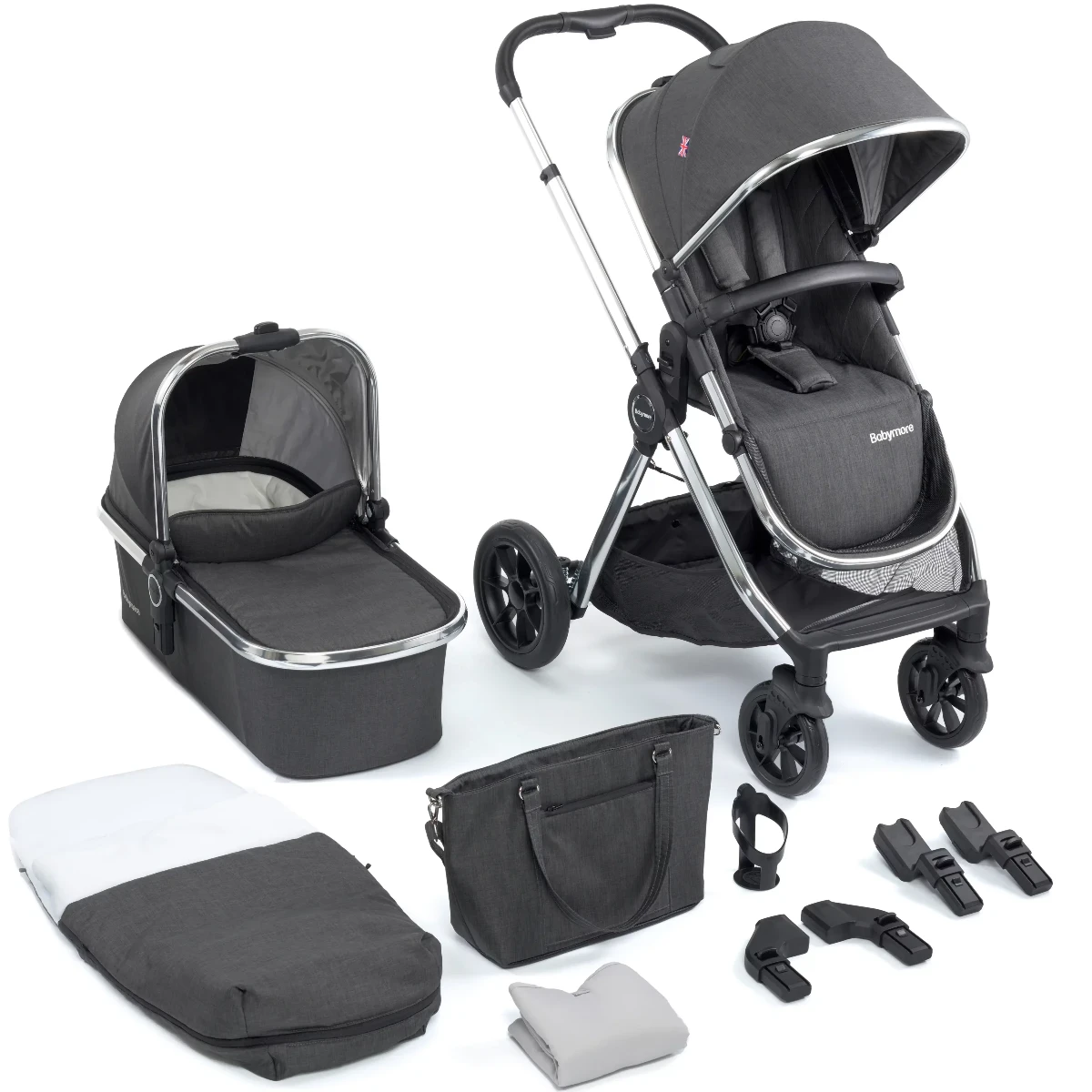 Babymore Memore V2 Pram Pushchair 11 Piece Chrome - Image 9