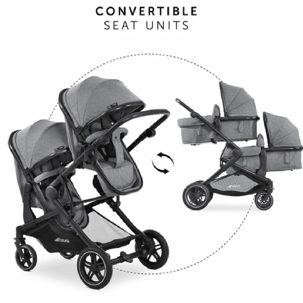 Hauck Melange Grey Atlantic Twin Stroller With 2 X Car Seats - Image 18